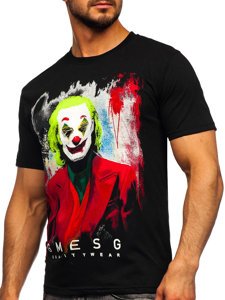 Camiseta de manga corta con impresión para hombre negro Bolf 192244