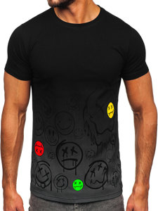 Camiseta de manga corta con impresión para hombre negro Bolf HS7225