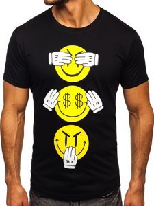 Camiseta de manga corta con impresión para hombre negro Bolf KS2385