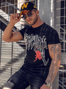 Camiseta de manga corta con impresión para hombre negro Bolf MT3026