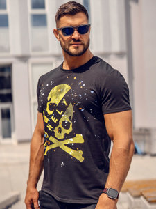 Camiseta de manga corta con impresión para hombre negro Bolf Y70008A