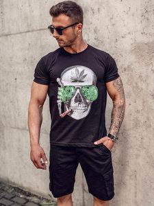 Camiseta de manga corta con impresión para hombre negro Bolf Y70019A