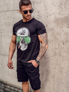 Camiseta de manga corta con impresión para hombre negro Bolf Y70019A