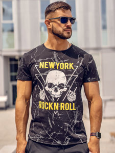 Camiseta de manga corta con impresión para hombre negro Bolf Y70030A