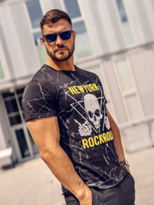 Camiseta de manga corta con impresión para hombre negro Bolf Y70030A