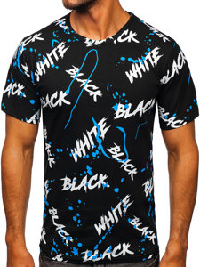 Camiseta de manga corta con impresión para hombre negro y azul Bolf 14939