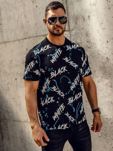 Camiseta de manga corta con impresión para hombre negro y azul Bolf 14939A