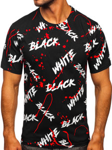 Camiseta de manga corta con impresión para hombre negro y rojo Bolf 14939