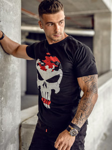 Camiseta de manga corta con impresión para hombre negro y rojo Bolf 2098A