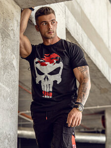 Camiseta de manga corta con impresión para hombre negro y rojo Bolf 2098A