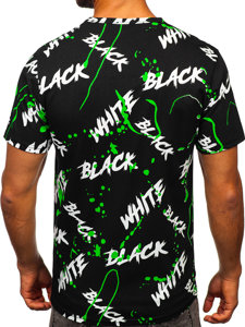 Camiseta de manga corta con impresión para hombre negro y verde Bolf 14939