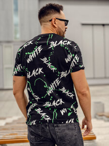 Camiseta de manga corta con impresión para hombre negro y verde Bolf 14939A