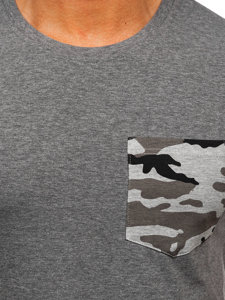 Camiseta de manga corta de camuflaje con impresión con bolsillo para hombre grafito Bolf 8T85 