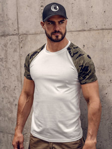 Camiseta de manga corta para hombre blanco y camuflaje Bolf 8T82A