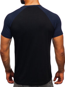 Camiseta de manga corta para hombre negro y azul oscuro Bolf 8T82