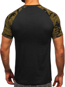 Camiseta de manga corta para hombre negro y camuflaje Bolf 8T82