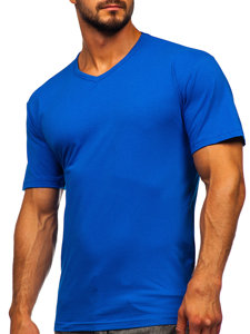 Camiseta de manga corta sin estampado con escote de pico para hombre azul Bolf 192131