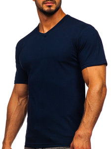 Camiseta de manga corta sin estampado con escote de pico para hombre azul oscuro Bolf 192131