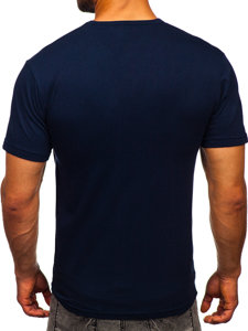 Camiseta de manga corta sin estampado con escote de pico para hombre azul oscuro Bolf 192131