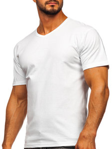 Camiseta de manga corta sin estampado con escote de pico para hombre blanco Bolf 192131