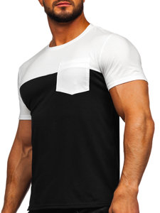 Camiseta de manga corta sin impresión con bolsillo para hombre blanco y negro Bolf 8T91