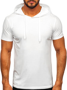 Camiseta de manga corta sin impresión con capucha para hombre blanco Bolf 8T89