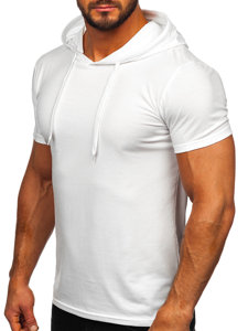 Camiseta de manga corta sin impresión con capucha para hombre blanco Bolf 8T89