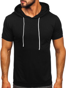 Camiseta de manga corta sin impresión con capucha para hombre negro Bolf 8T955