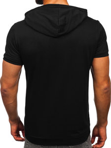 Camiseta de manga corta sin impresión con capucha para hombre negro Bolf 8T955