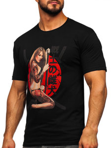 Camiseta de manga corta sin impresión para hombre negro Bolf 192377