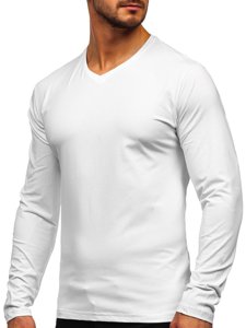 Camiseta de manga larga con escote de pico sin impresión para hombre blanco Bolf 172008