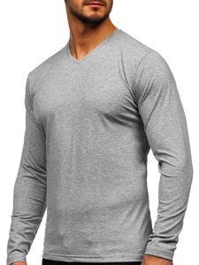 Camiseta de manga larga con escote de pico sin impresión para hombre gris Bolf 172008