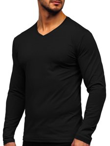 Camiseta de manga larga con escote de pico sin impresión para hombre negro Bolf 172008