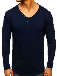 Camiseta de manga larga sin impresión para hombre azul oscuro Bolf 5059