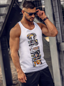 Camiseta de tirantes anchos con impresión blanco Bolf 143031A