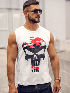 Camiseta de tirantes con impresión para hombre blanco y negro Bolf 14822A