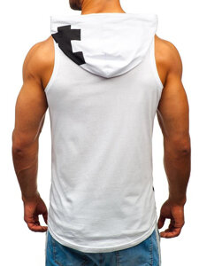 Camiseta de tirantes con impresión y capucha para hombre blanco Bolf 1285