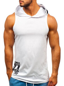 Camiseta de tirantes con impresión y capucha para hombre blanco Bolf 1285