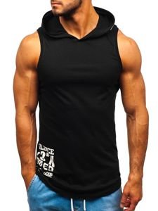 Camiseta de tirantes con impresión y capucha para hombre negro Bolf 1285