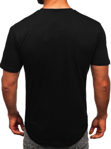 Camiseta larga de manga corta sin estampado para hombre negro Bolf 14290