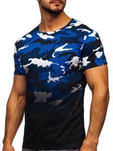 Camiseta para hombre azul con estampado de camuflaje Bolf S808