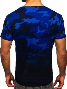 Camiseta para hombre azul oscuro con estampado de camuflaje Bolf S808