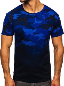 Camiseta para hombre azul oscuro con estampado de camuflaje Bolf S808