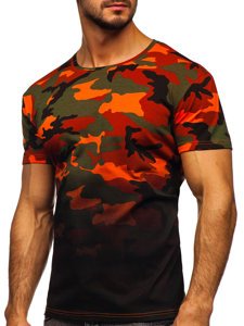 Camiseta para hombre verde y naranja con estampado de camuflaje Bolf S808