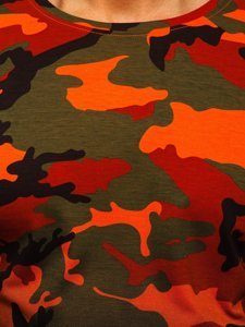 Camiseta para hombre verde y naranja con estampado de camuflaje Bolf S808