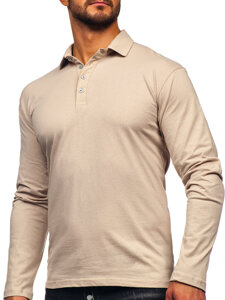 Camiseta polo de algodón de manga larga para hombre beige Bolf 5119