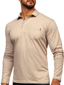 Camiseta polo de algodón de manga larga para hombre beige Bolf 5120