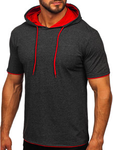 Camiseta sin estampado para hombre con capucha color antracita y rojo Bolf 08