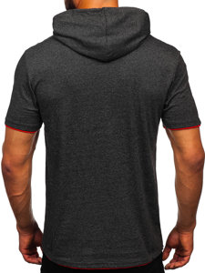 Camiseta sin estampado para hombre con capucha color antracita y rojo Bolf 08