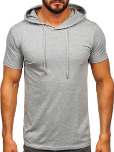 Camiseta sin impresión con capucha para hombre gris Bolf 8T957